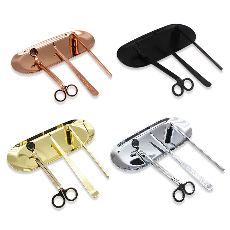 4-Piece Set Multi-color Candle Wick Trimmer Dipper Candle Snuffer with Tray Candle Accessories Scissors Set