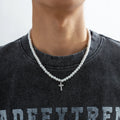 Trendy Imitated Pearl Beaded Cross Pendant Necklaces for Men Retro Male Street Wear Chokers Necklace Fashion Jewelry Accessories