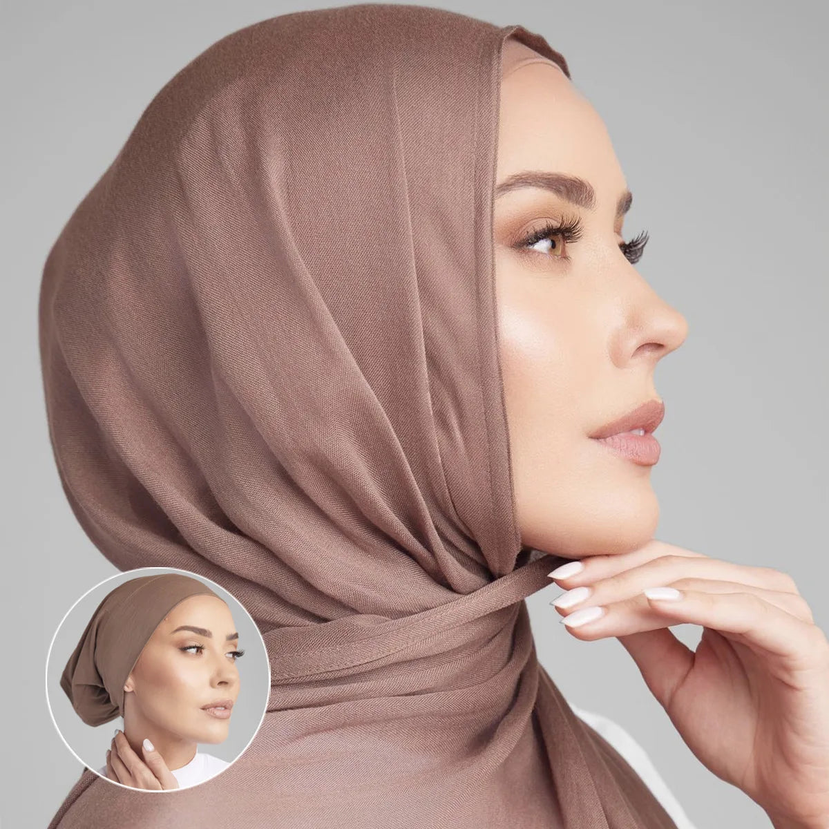 Matching Set Light Weight Cotton Modal Hijab With Under Cap 2 Sets Muslim Women Breathable Shawls Scarves Headscarf