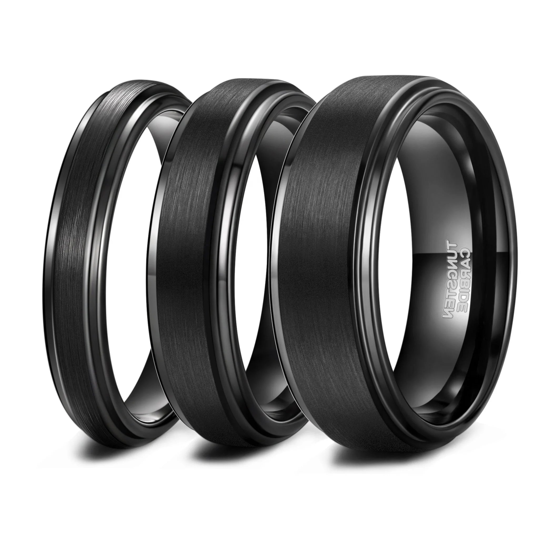 OAHLAN Tungsten Carbide Ring for Men Women Beveled Edge Brushed Black Wedding Band Fashion Jewelry Couple Rings