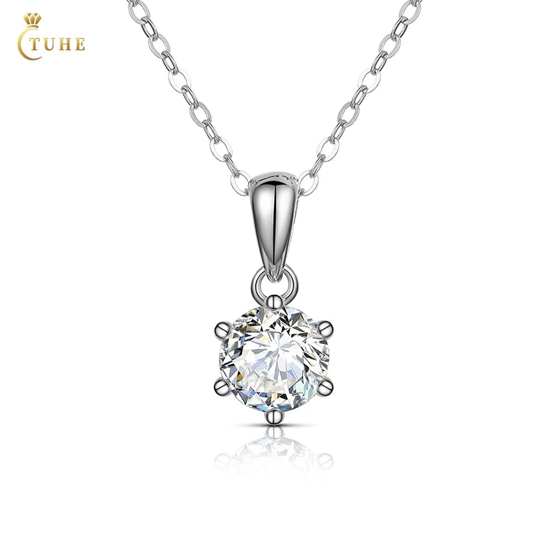 Fine Jewelry 925 Sterling Silver Classic Round Brilliant Cut 1ct VVS Moissanite Diamond Solitaire Pendant Necklace for Women