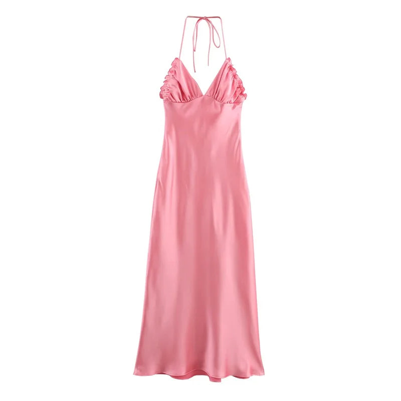 ZATRHMBM Spring Women's 2025 New Fashion Solid Color Dress Retro Suspender Sleeveless Elegant Female Dress