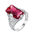 Exquisite Filigree Style 925 Sterling Silver Huge Square Ruby Ring Cocktail Party Women Vintage Jewelry