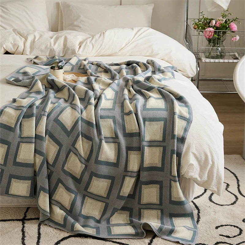 New Design Plain Cotton Knitted Throw Blanket Soft Luxury Decorative Blanket for Bed Sofa