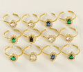 New Colorful 18K Gold Plated Adjustable Zircon Stainless Steel Rings Full Diamond Heart Finger Open Ring for Women Jewelry Gift