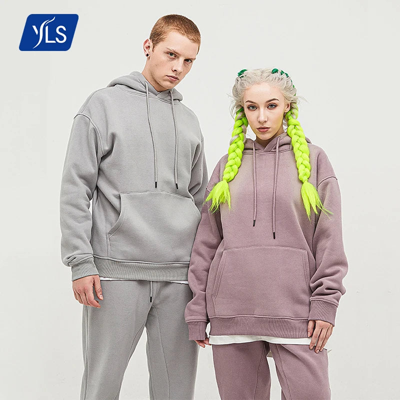 YLS Wholesale Premium Heavyweight Winter Thick Fleece Long Sleeves Pullover Hoodie Custom Logo Blank with Solid Pattern