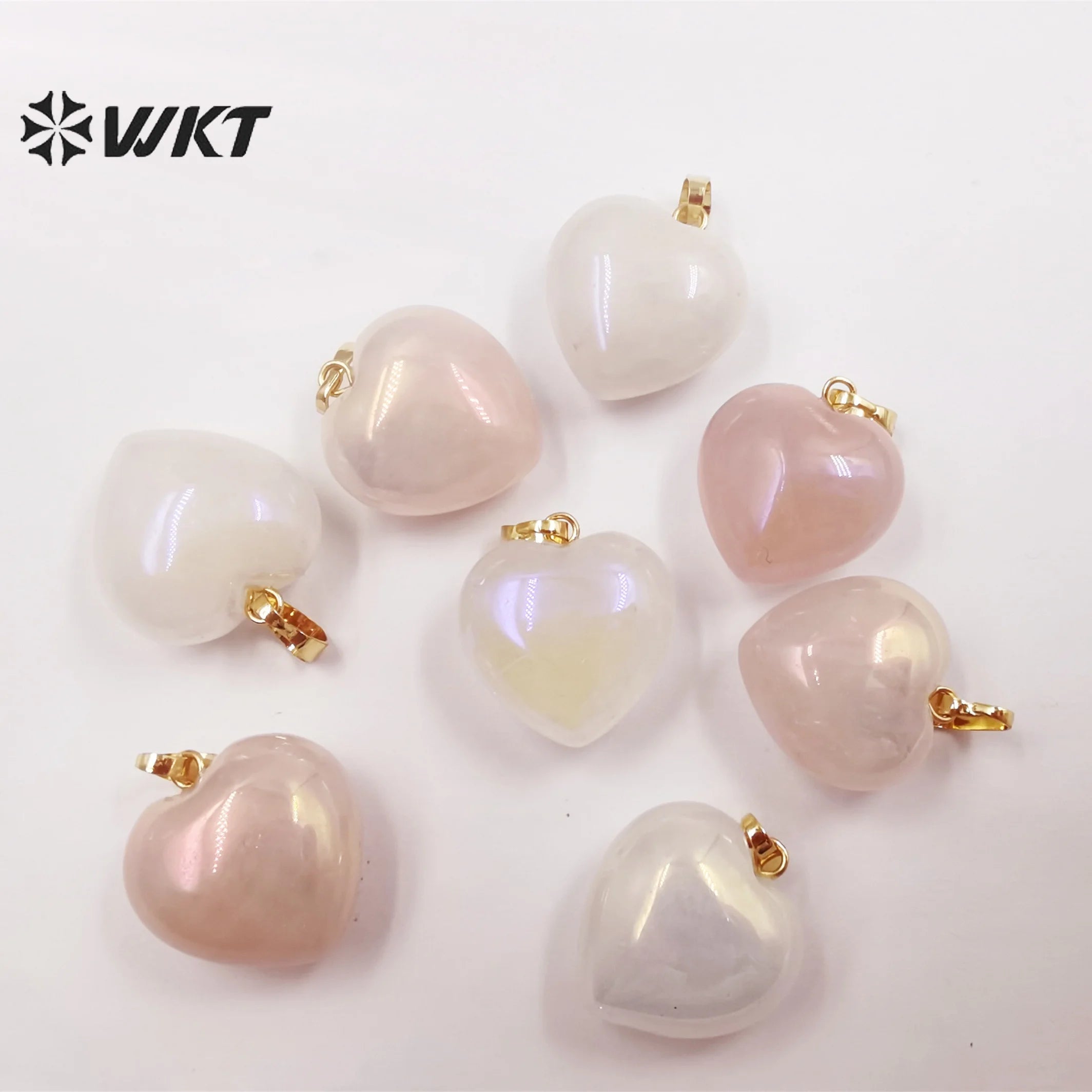 WT-P1825 WKT Newest Fashion Simple Small Heart Aura Stone Pendant Gold Loop Aura Crystal Quartz Heart Pendant Women Aura Pendant
