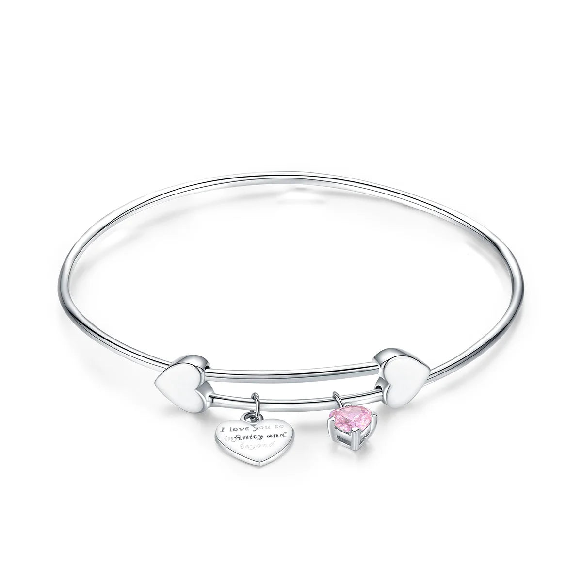 Classic Real 925 Sterling Silver Love Heart Pink Zircon Bracelets for Women Bangles Wedding Friendship Jewelry SCB124
