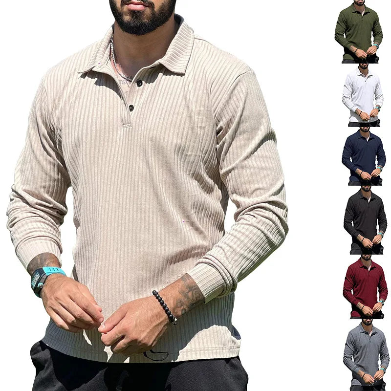 Fashion Casual Polo Shirt Long Sleeve Ribbed Shirt Men Wholesale Tops for Men 2023
