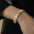 Wholesale Customized Fashion Silver Stainless Steel Bangles Shiny Cubic Zircon Bracelet Women Leaf Cuff Bracelet for Women