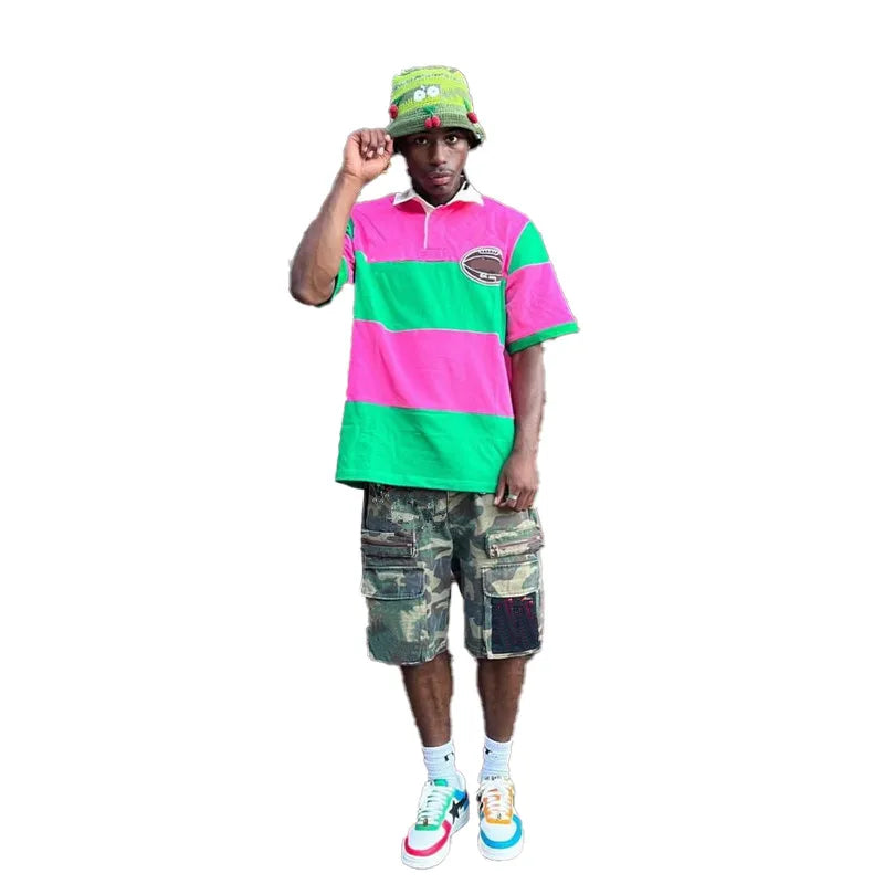 KY Men's for Polo Tshirt 100% Cotton Short Sleeve Colorful Striped Pattern Wholesale