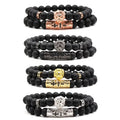 Hot Selling Fashion Jewelry Micro-Inlaid Zircon Curved Pipe Lion Head Set Frosted Stone Elastic Bracelet Pearl Gift Bangles