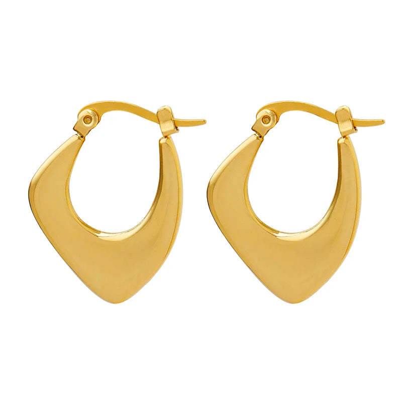 Chic Trendy 18K Gold Plated Stainless Steel French Curve Square Earrings for Women Daily Wear Anniversary Gift Giving