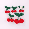 Wholesale Hand-knitted Woolen Green Leaf Red Cherries Crafts DIY Earrings Pendant Hair Hat Bag  Garment Embellishments Appliques