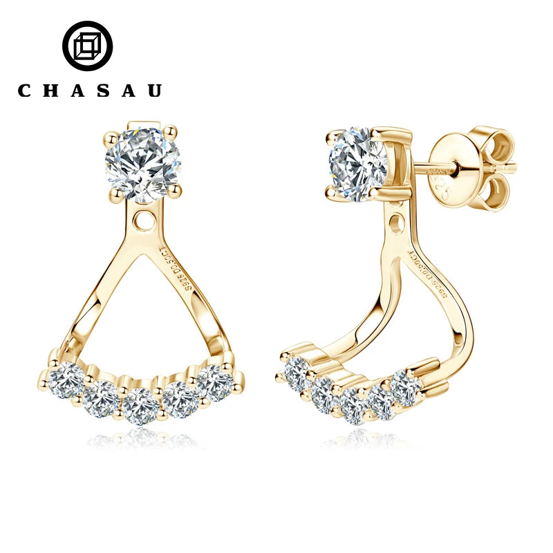 Unique Dress Earrings Mossanite Jewelry 5mm 0.5ct Round Moissanite Women's Front and Back Stud Earrings for Valentine's Day Gift