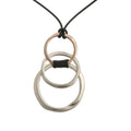 3 Hammered Concentric Circles Long Black Leather Sweater Chain  Gift for 30th Birthday Sisters