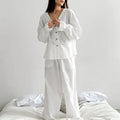 Enyami Cozy Sleep Wear 100% Cotton Women Jacquard Petal Sleeve Blouses Pants Pajamas 2 Pc Sets Manufacturers for Customs Clothes