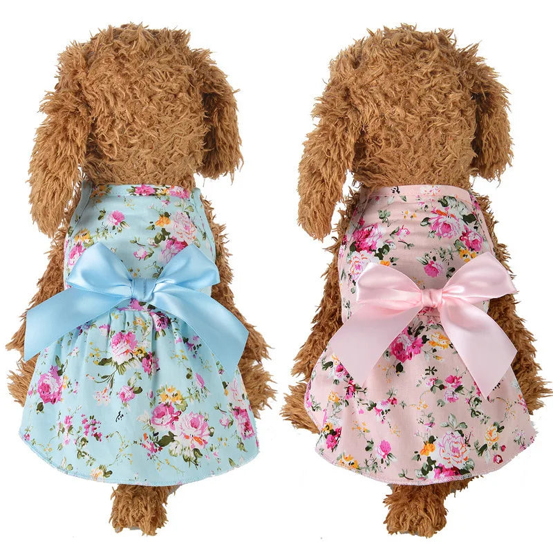 Factory Price Summer Cotton Pet Puppy Princess Dress Fancy Western & Classic Dog Skirt With Bowknot