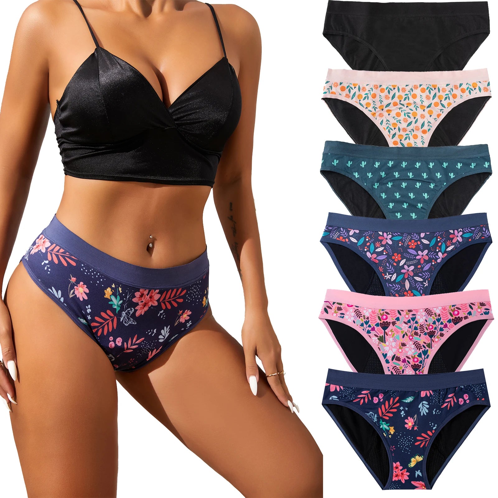 Cotton Printing 4 Layers Leak Proof Mid-Rise Absorbent Period Panties Women Period Underwear Girls Menstrual Panty