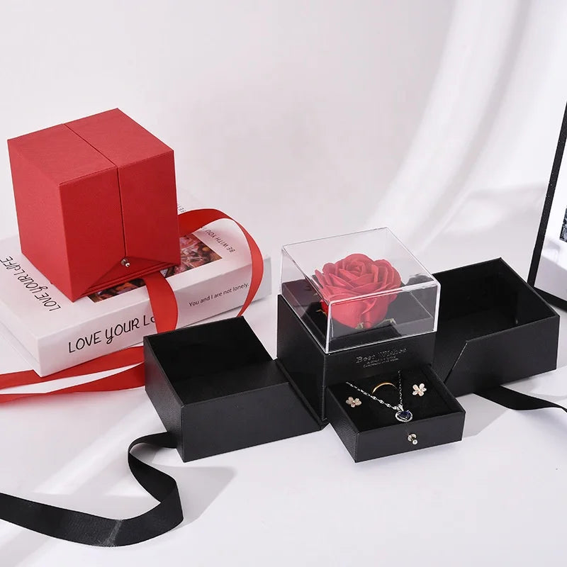 Valentine's Day Mother's Day Eternal Flowers High Translucency Acrylic Cap Necklace Ring Earnail Jewelry Gift Box