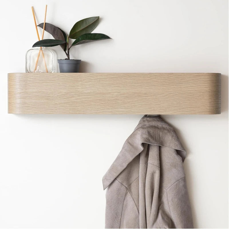 Wall-Mounted Coat Rack with 9 Hooks - Modern Design Coat Rack with Hidden Wall Hooks - Wood Veneer Panel Coat Hanger Oak White