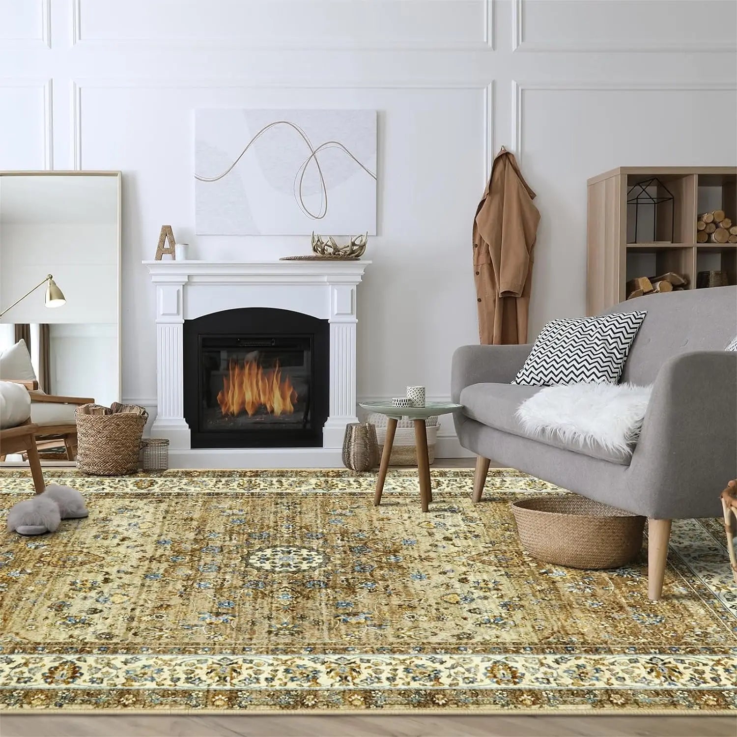 Low Pile  Clearance Washable Boho Area Rug Non slip Soft Vintagefor Living Room Area Rugs