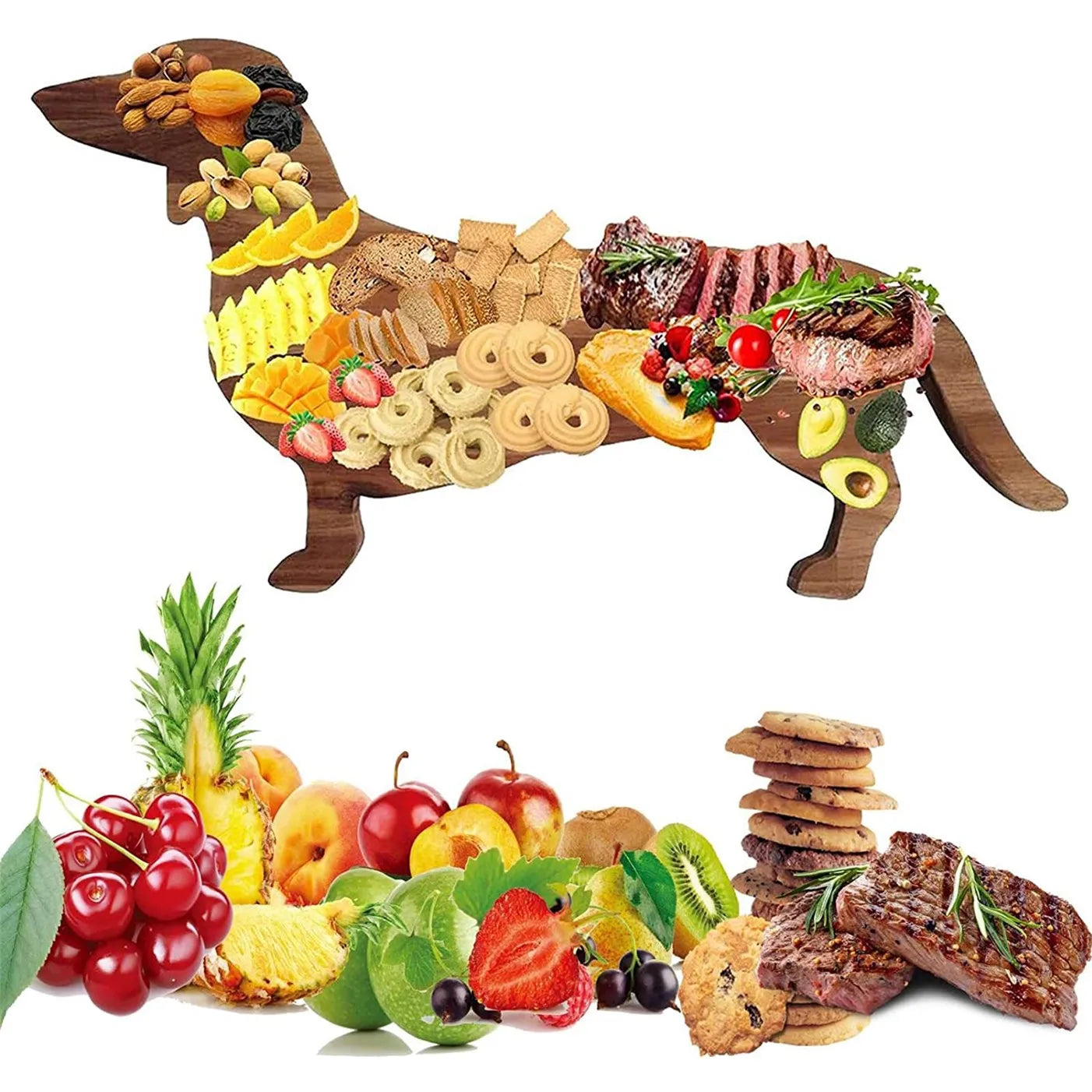 Family Party Funny Wooden Dachshund Dog Shape Cheese Charcuterie Dinner Plates Aperitif Serving Serving Tray for Food