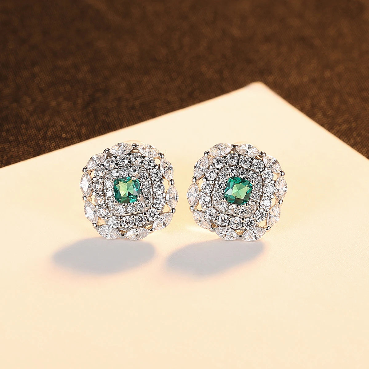 CZCITY Elegant Woman Luxury Earing Famous Brand Zircon Diamond Bridal Silver Flower Big Stud Earring