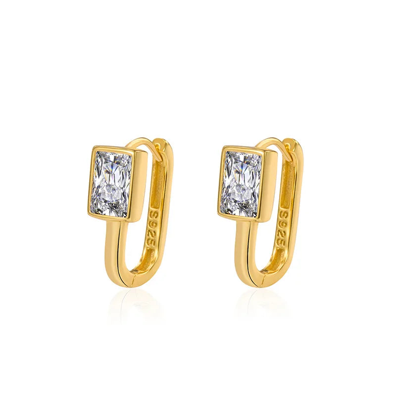 Radiant Cut Cubic Zirconia Minimalist Jewelry Huggie 18k Gold 925 Sterling Silver Hoop Earrings