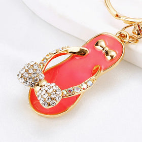 Cartoon Cute Slipper Shoe Keychain Charm Gifts Metal Enamel Pendant Crystal Rhinestone Heart Key Chains Ring Flip Flops Keychain