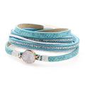Mixed Color Magnetic Button Multi Layered Crystal Druzy Stone Leather Bracelet