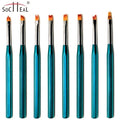 New Dark Green Plastic Handle 8PCS UV Gel Drawing Painting Flower Pen Set Soft Nylon French Nail Brush Manicure Tools for Nail