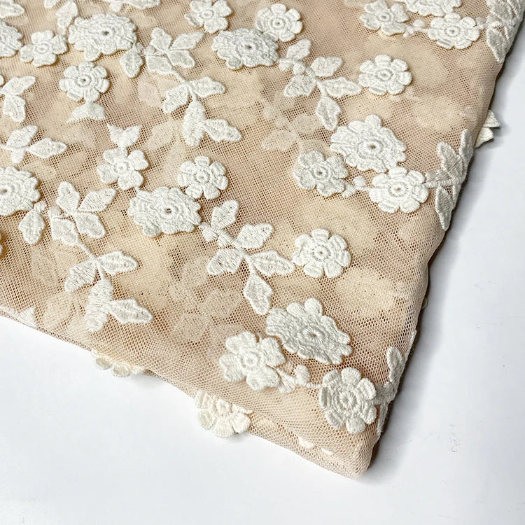 Harvest 3D Cotton Floral Nylon Mesh Base Embroidery Lace Fabric for Dress