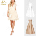 Factory Wholesale Women'S Clothing Ivory Dress Tiered Tulle a Polka Dot Print Sheer Panel Ladies Dinner Short Dresses