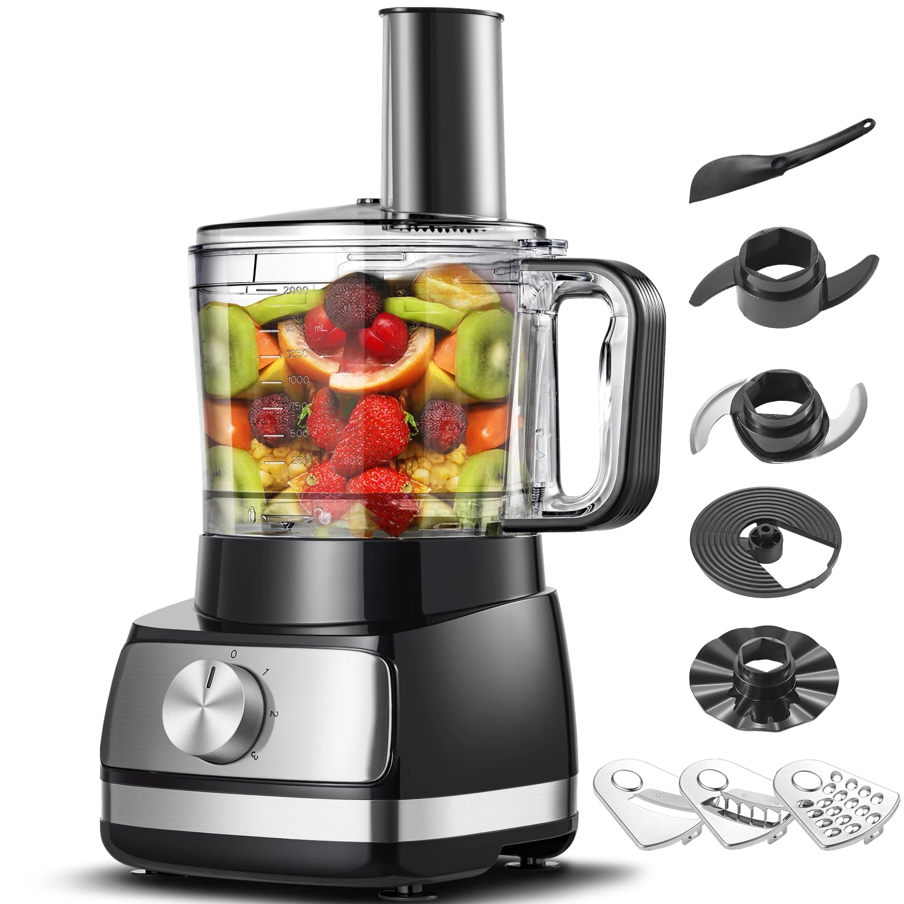 Silver Food Processor 6-in-1 Food Processor and Blender Multifunctional for ChoppingSlicingShredding and Kneading Dough