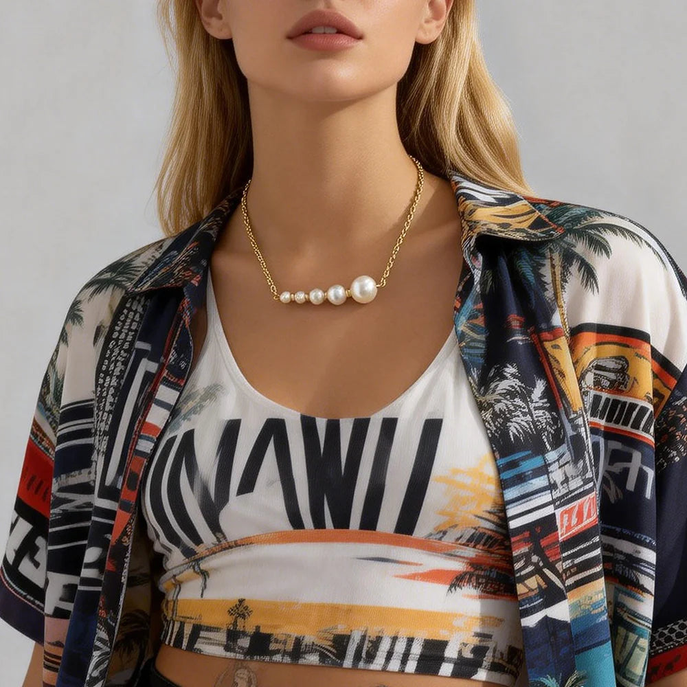 SHIXIN Fashion Niche Design Pearl Necklace Simple Elegant Beaded Necklace Gold Silver Adjustable Pearl Choker Necklace Women's