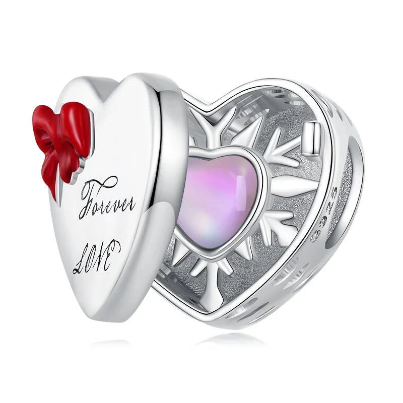 925 Sterling Silver Heart Shape Collection Charms Cat Love Paw Footprints Charms Fit for Charm Bracelet Fine Silver Jewelry
