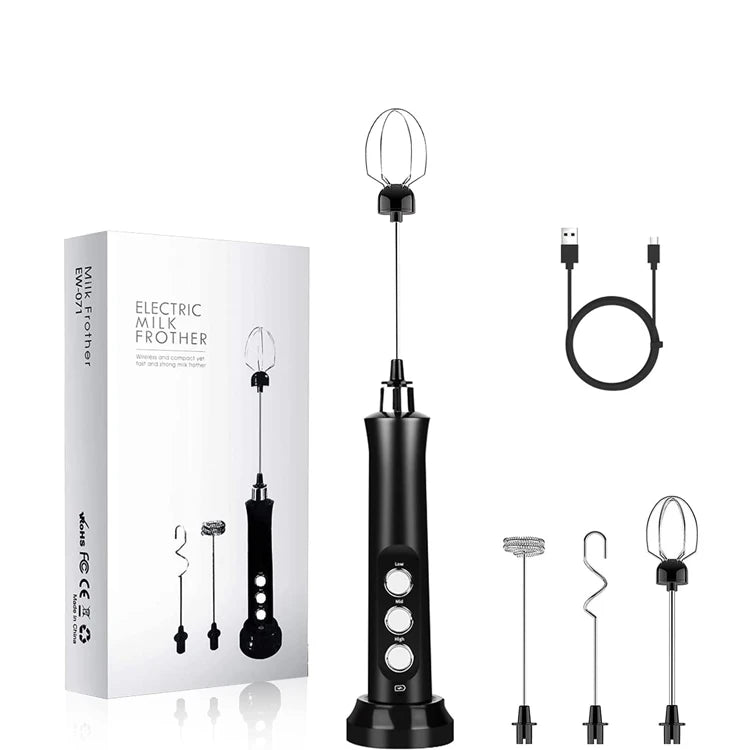 Rechargeable Milk Frother Handheld Foam Maker with Stainless Whisk for Cappuccino Latte Bulletproof Coffee Keto Diet Protein