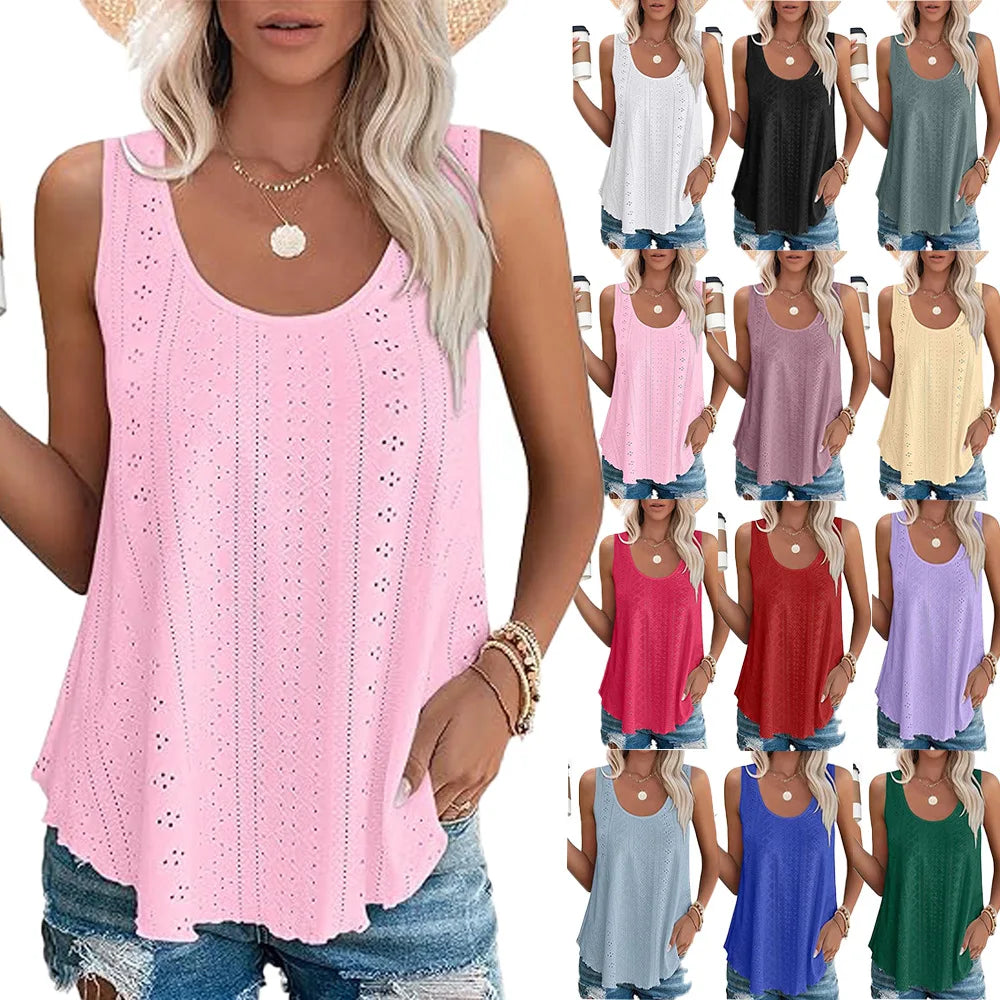 Custom Summer New Crewneck Sleeveless Solid Color Camisole Casual Vest Breathable Knitted Sleeveless Women's T-shirts  Clothing