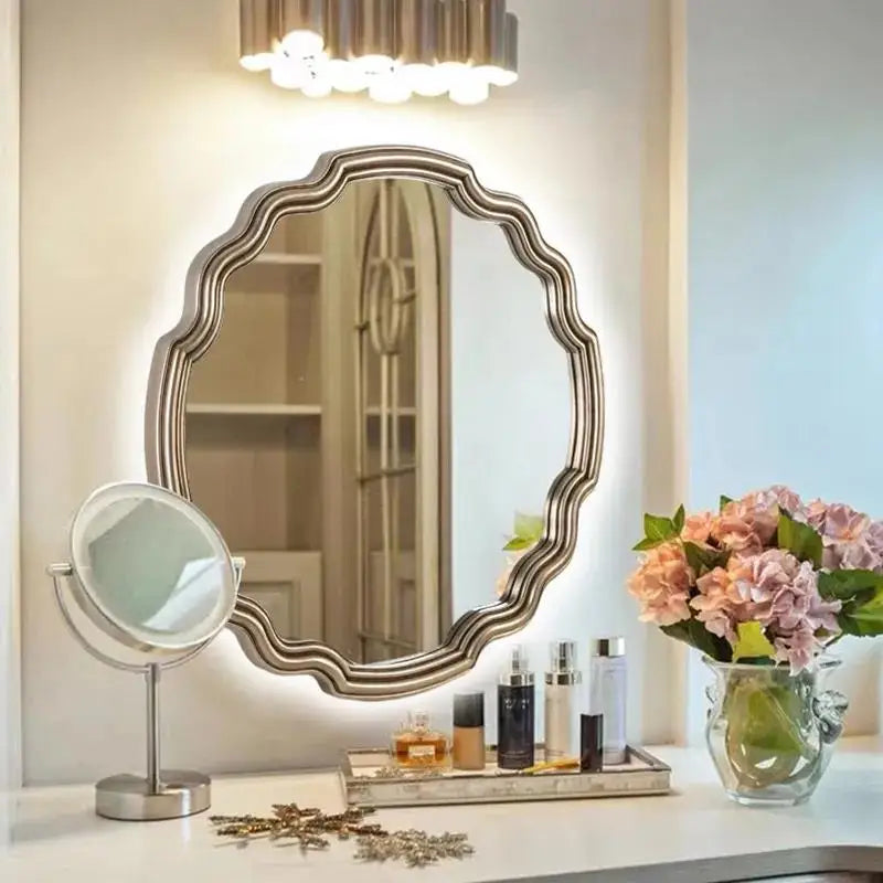 64cm With LED Light New Design Bathroom Mirror Nordic Porch Decoration Mirror European Vintage Wall Hanging Dressing Mirror