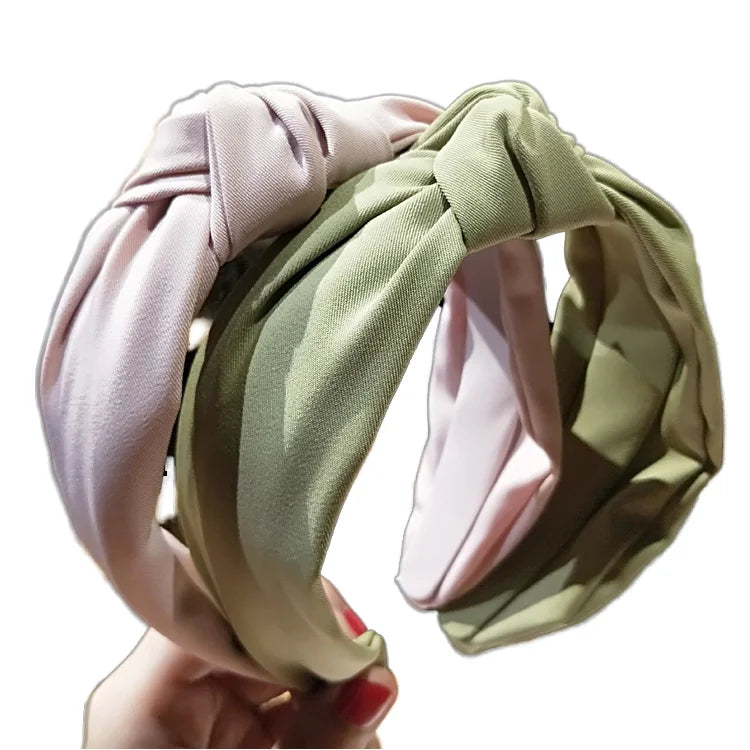 HOVANCI Women's Fashion Solid Color Knotted Hairbands Simple Cloth Wide Side Knot Headbands Newest Design Plastic Hair Hoops