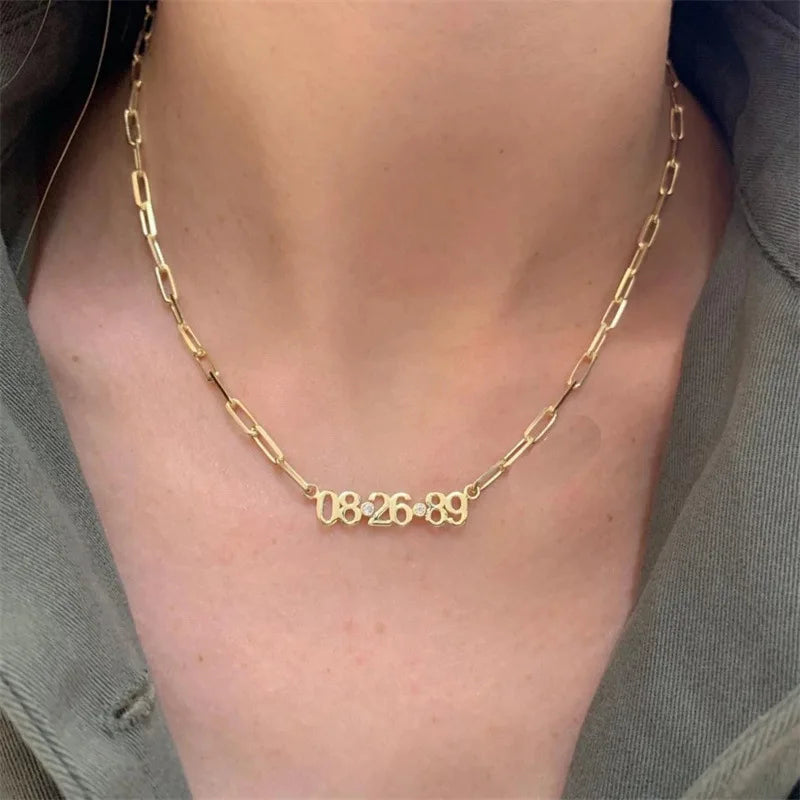 Hot Sale Big Cross Chain Birthday Date Rose Gold Plated Number Set Birthstone Necklace S925 Sterling Silver Custom Necklace