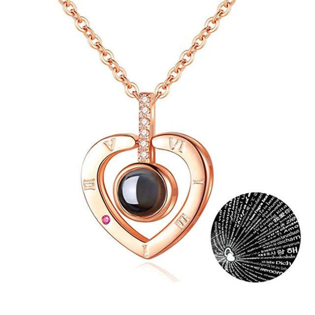 2022 Fashion Heart Jewelry Lovers Necklace 100 Language I Love You Stainless Steel Pendant Accessories Necklaces for Couple