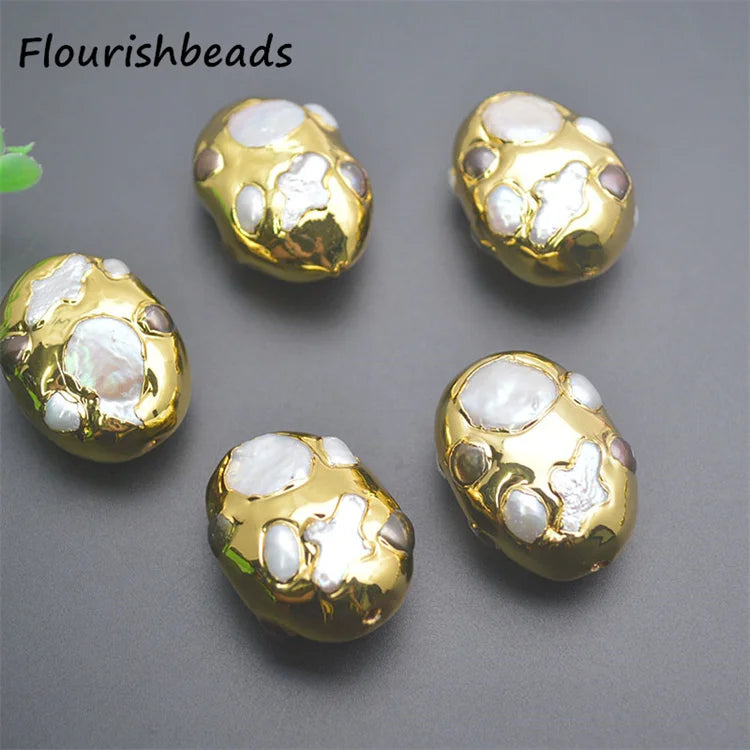 DIY Fashion Jewelry Bracelet Necklace Making Wholesale Gold Plated Oval Shape Natural Freshwater Pearl Loose Beads