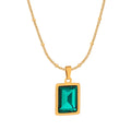 Temperament European and American Square Green Gemstone Zircon Pendant Necklace Titanium 18K Gold O-Shaped Clavicle Chain Women