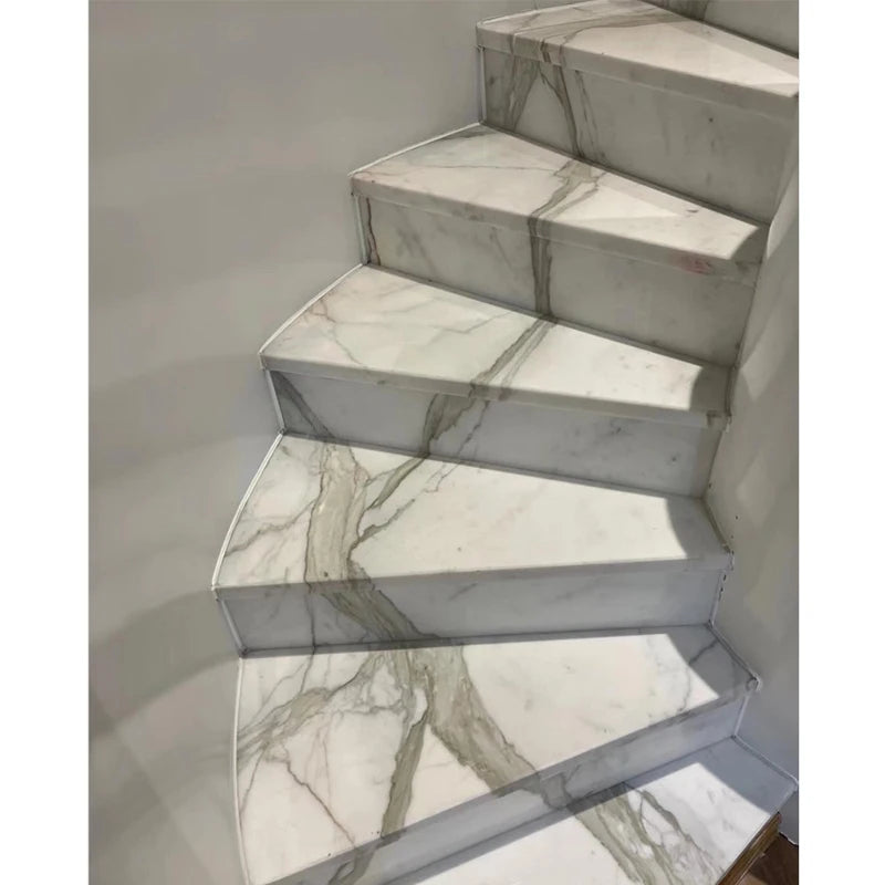 Modern Natural Calacatta White Marble Indoor Stair Tread Elegant Design for Villa Stairs