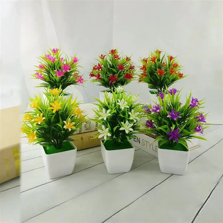 E489 Mini Pot Artificial Bonsai Plastic Flowers and Plants Home Decoration Greenery Artificial Plants