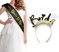 Bachelorette Party Bridal Shower Rose Gold Silver Bride to Be Sash Headband Veil Crown Tiara Set