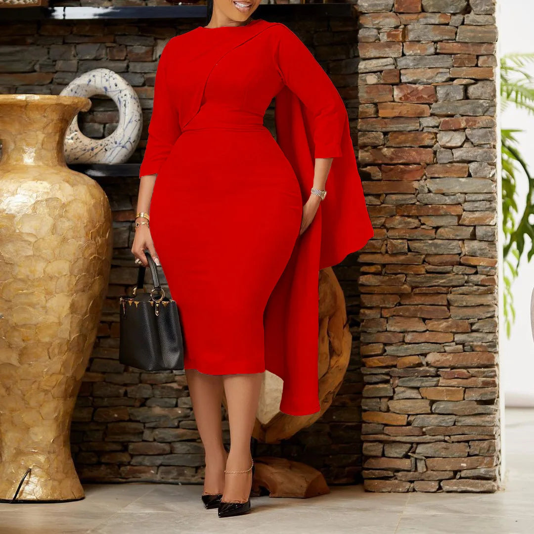 S-3XL New Style Women's Clothing Solid Tone Tongle Wrap Hip African Large European and American Dress