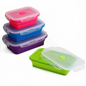 Silicone Food Storage Containers with Lids Collapsible Meal Prep Lunch Containers Bento Boxes